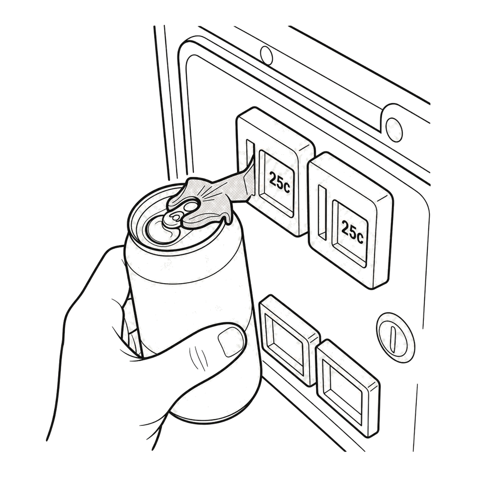 Step 2 illustration showing Coinzy inserted into a coin slot